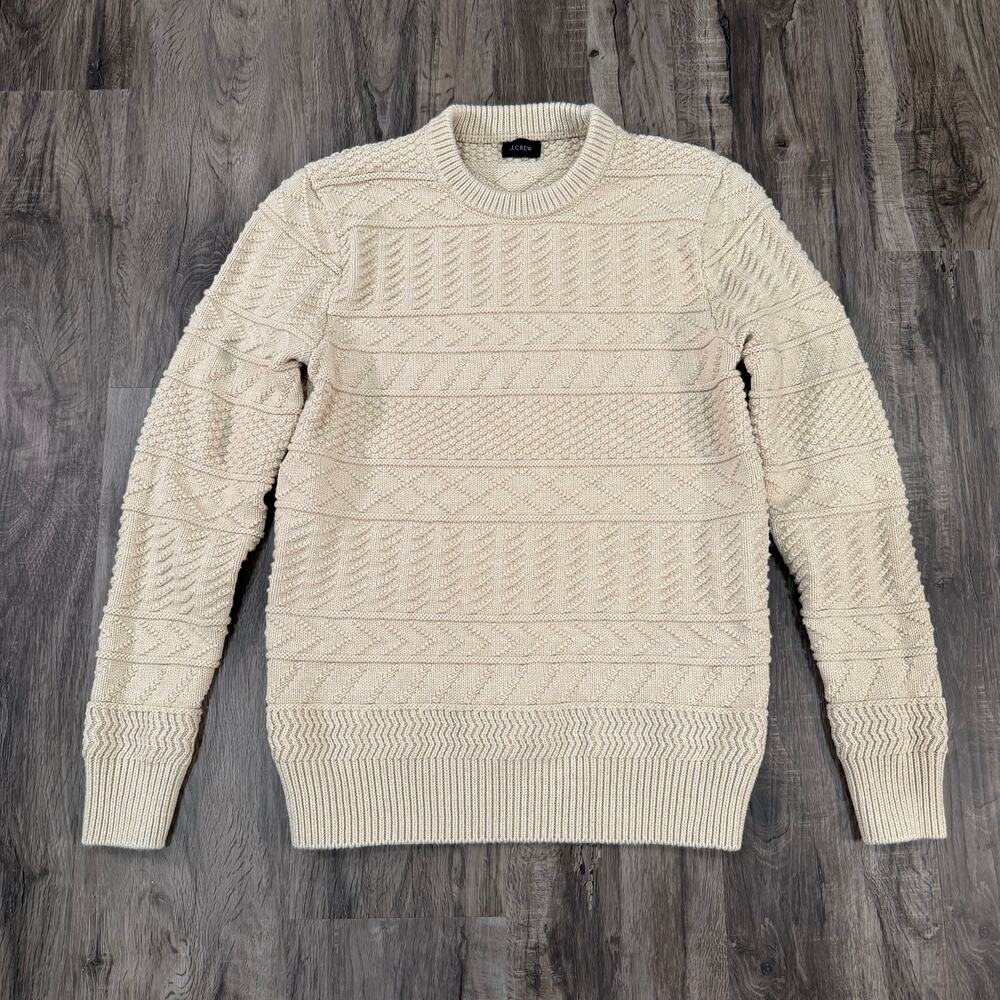 J. Crew Mens Cream Heavyweight Knit Sweater  100% Cotton, est Size S